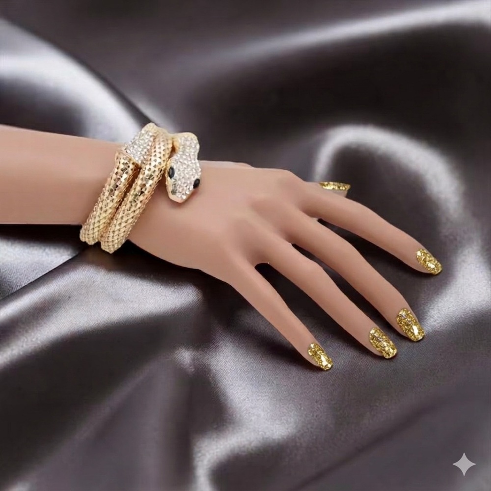 Gold mesh and Crystal Serpentine bracelet - Picture 3 of 3